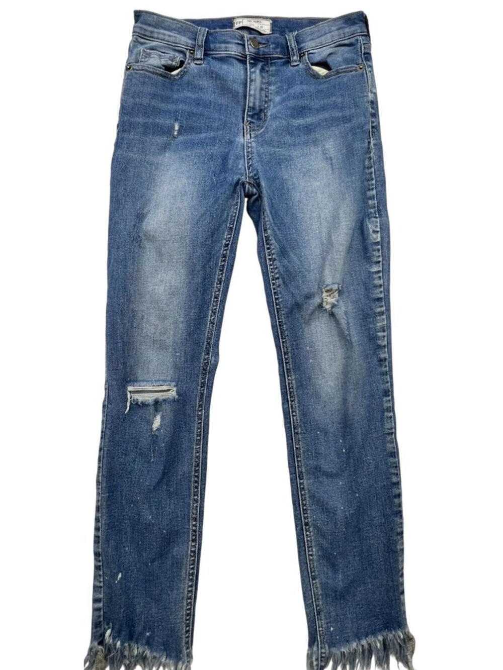 Free People Women's Distressed Ankle Jeans Frayed Hem Stretch Size W 26 Blue